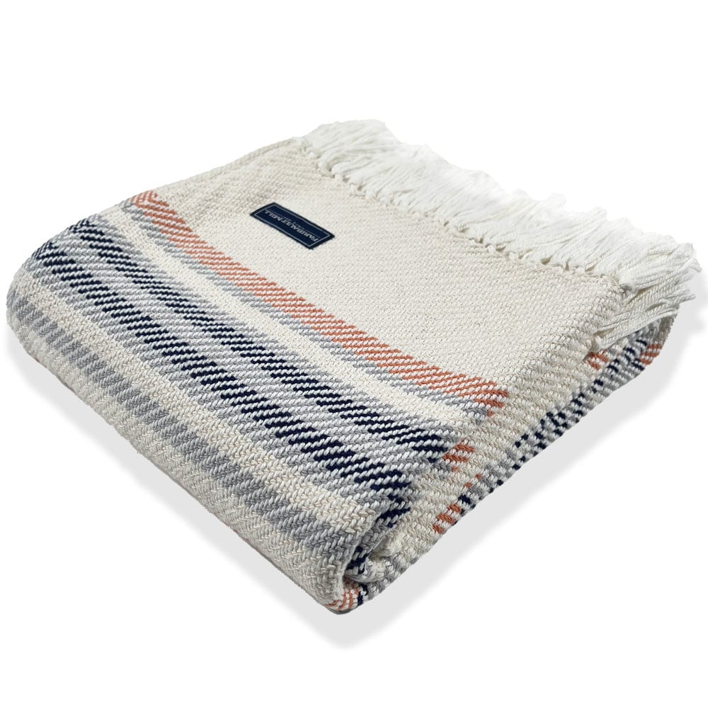Adirondack Cotton Throw - Natural/Navy 48" x 70" plus fringe active Current group-gallery machine washable Stripes