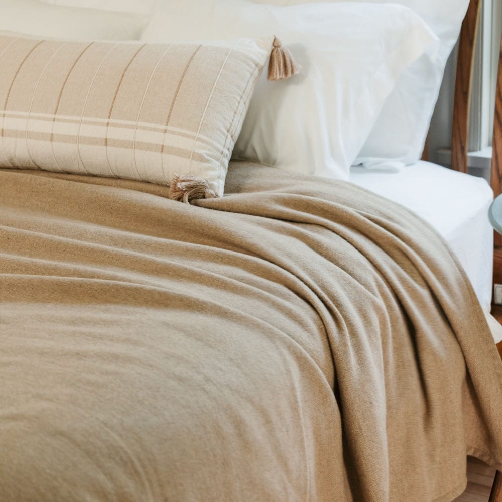 Lakefront Wool Blanket - Heritage Beige active Current Full group-gallery King Lakefront Wool Blanket machine washable personalization Queen Solids Twin