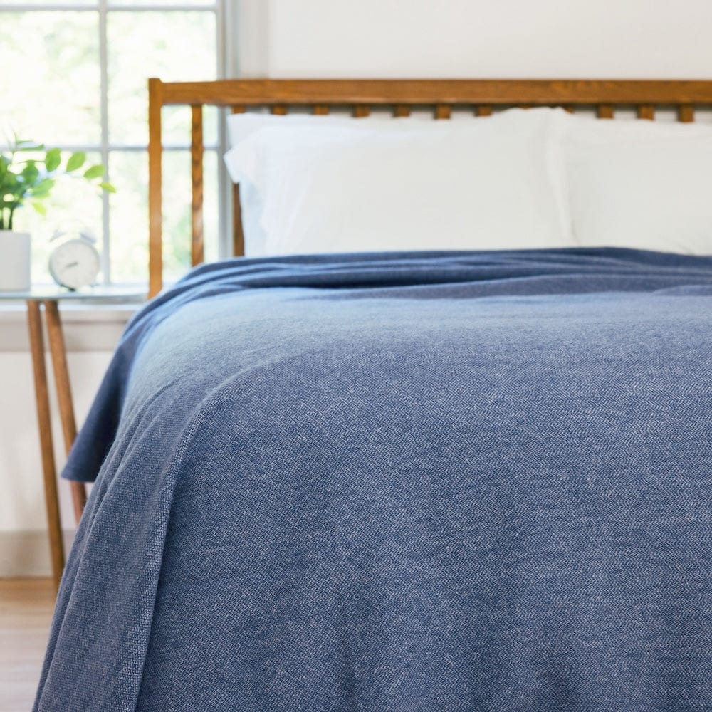 Lakefront Wool Blanket - Blue Steel active Current Full group-gallery King Lakefront Wool Blanket machine washable personalization Queen Solids Twin