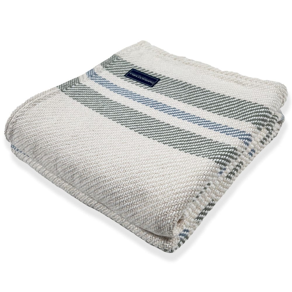 Cabin Cotton Throw Natural Tea Misty Blue