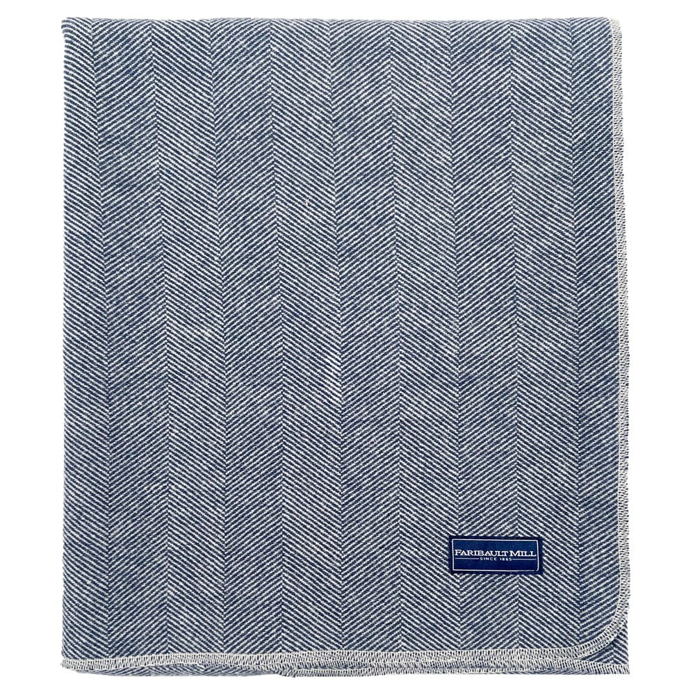 Factory Second Coastal Cottage Herringbone Wool Blanket - Blue Steel Blue Steel active Full group-gallery King machine washable Queen Solids Twin