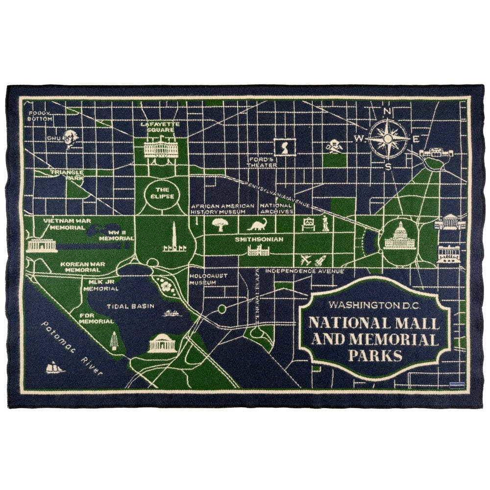 DC National Mall Map Wool Throw Navy active Current Dry clean or hand wash Full Price