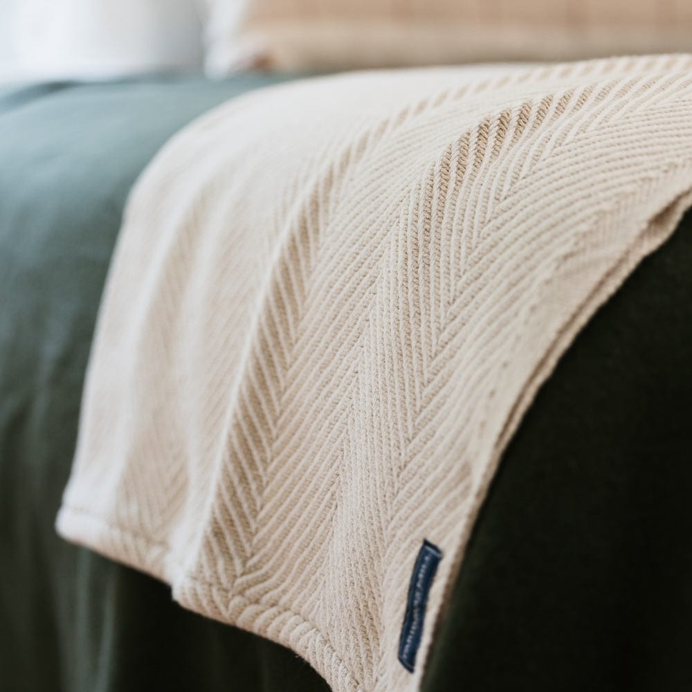 Monhegan Cotton Throw Without Fringe - Oyster active All Throws Best Seller Cotton Throws Current Full Price FWM group-gallery Herringbone Collection Herringbone Throw machine washable Monhegan Cotton Throw Without Fringe New Lower Price personalization Regular Priced Throws