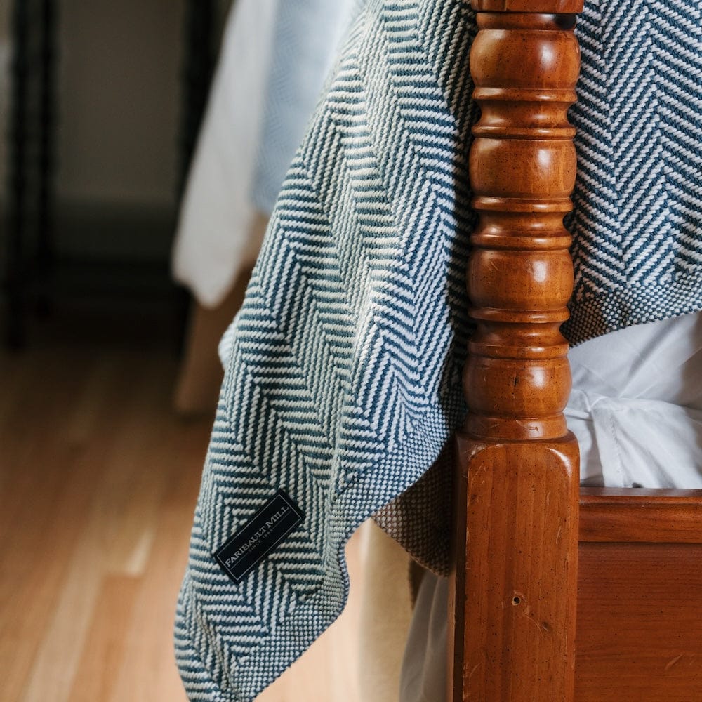 Penobscot Cotton Blanket - Indigo active Current Full Full Price group-gallery Herringbone King machine washable Patterns & Plaids Penobscot Cotton Blanket personalization Queen Twin