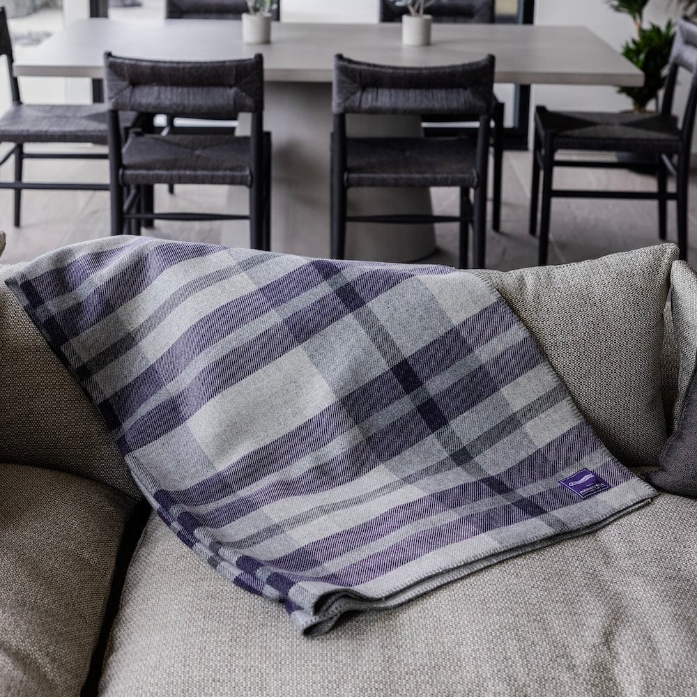 Northfield Plaid Alzheimer's Purple Wool Throw Blanket active Current Full Price group-gallery machine washable Patterns & Plaids personalization