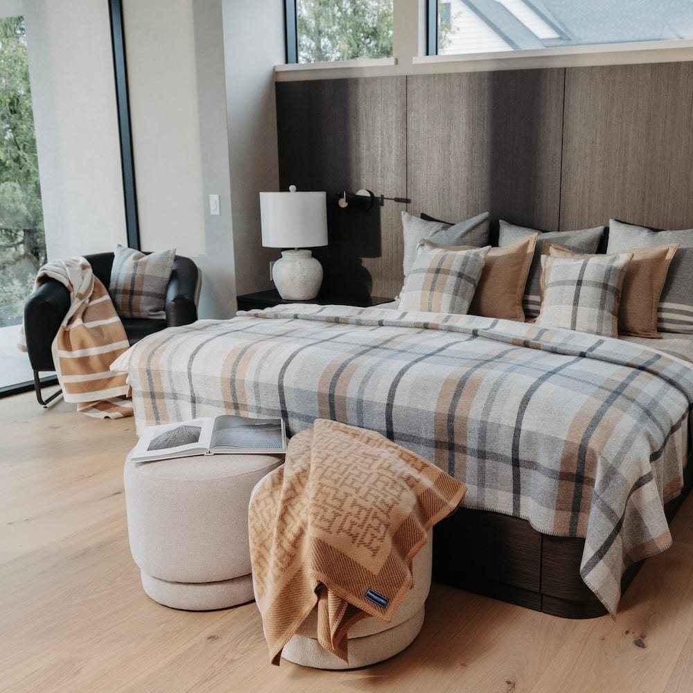 Factory Second Northfield Plaid Wool Blanket - Heritage Beige active Current Factory Second Northfield Plaid Wool Blanket Full Full Price group-gallery machine washable Patterns & Plaids