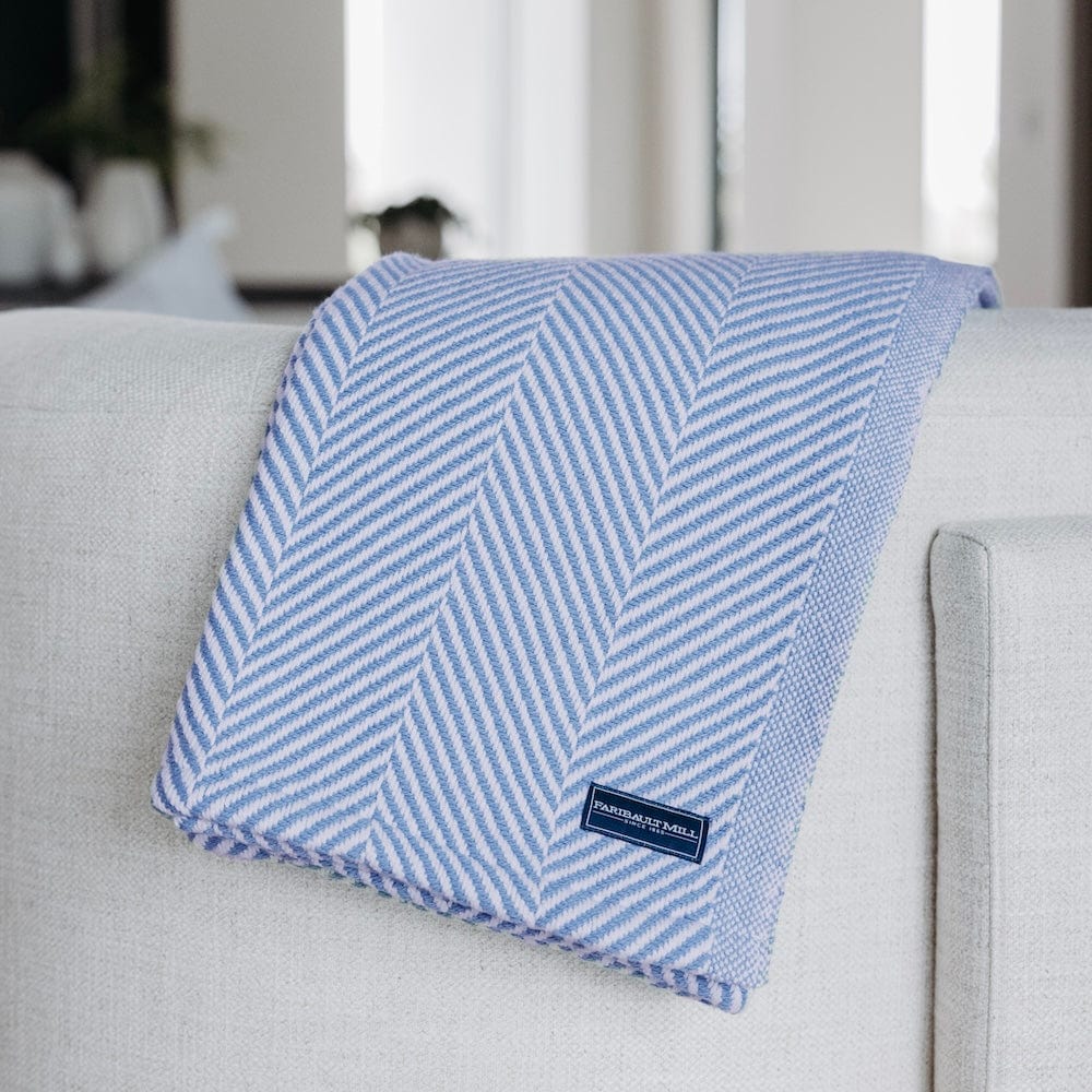Monhegan Cotton Throw Without Fringe - Denim active All Throws Best Seller Cotton Throws Current Full Price FWM group-gallery Herringbone Collection Herringbone Throw machine washable Monhegan Cotton Throw Without Fringe New Lower Price personalization Regular Priced Throws