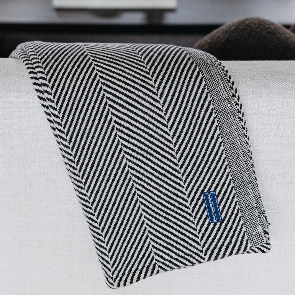 Monhegan Cotton Throw Without Fringe - Ebony active All Throws Best Seller Cotton Throws Current Full Price FWM group-gallery Herringbone Collection Herringbone Throw machine washable Monhegan Cotton Throw Without Fringe New Lower Price personalization Regular Priced Throws