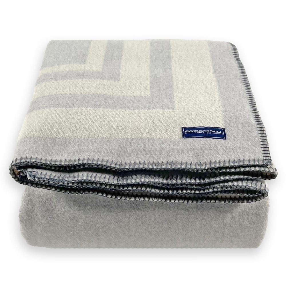 Framed Stripe Wool Blanket - Gray active Current Dry clean or hand wash Framed Stripe Wool Blanket