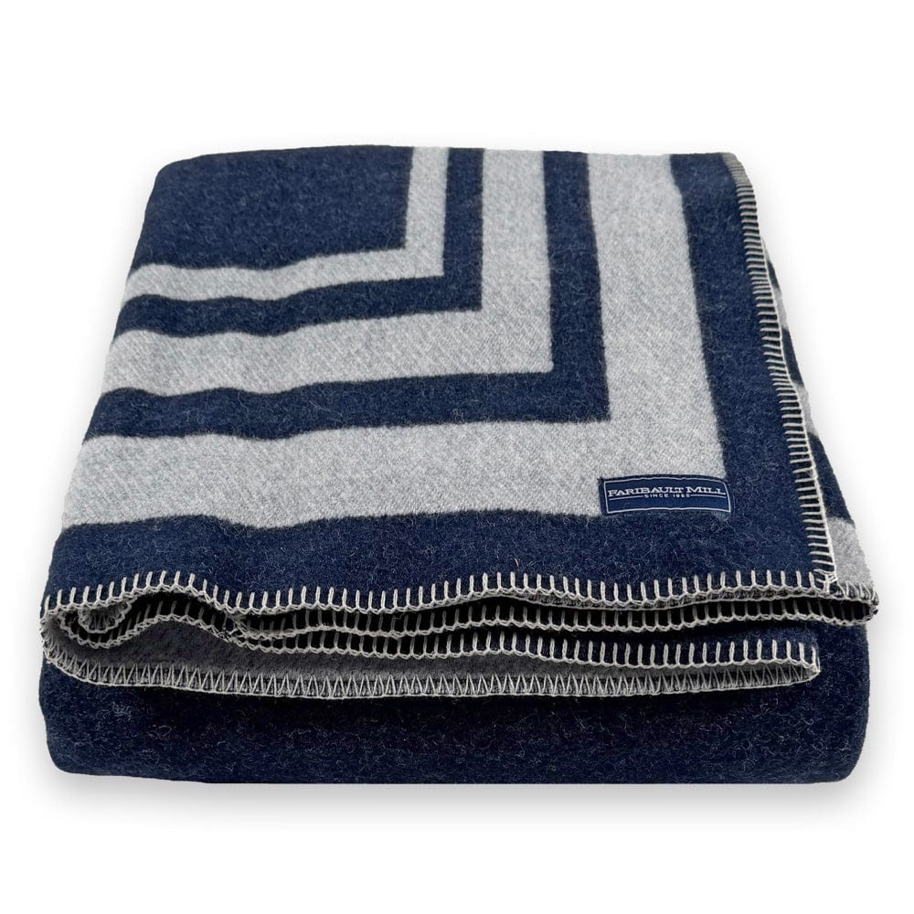 Factory Second Framed Stripe Wool Blanket - Navy active Current Dry clean or hand wash Factory Second Framed Stripe Wool Blanket