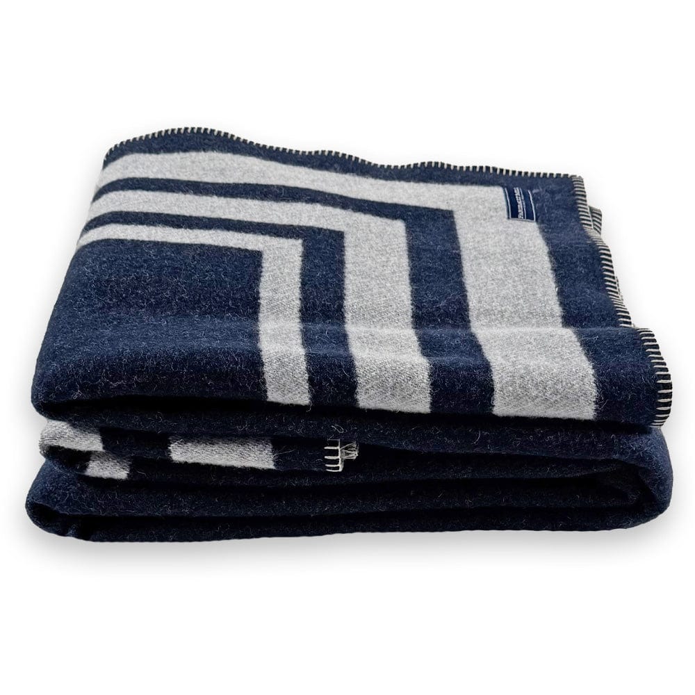 Factory Second Framed Stripe Wool Blanket - Navy active Current Dry clean or hand wash Factory Second Framed Stripe Wool Blanket