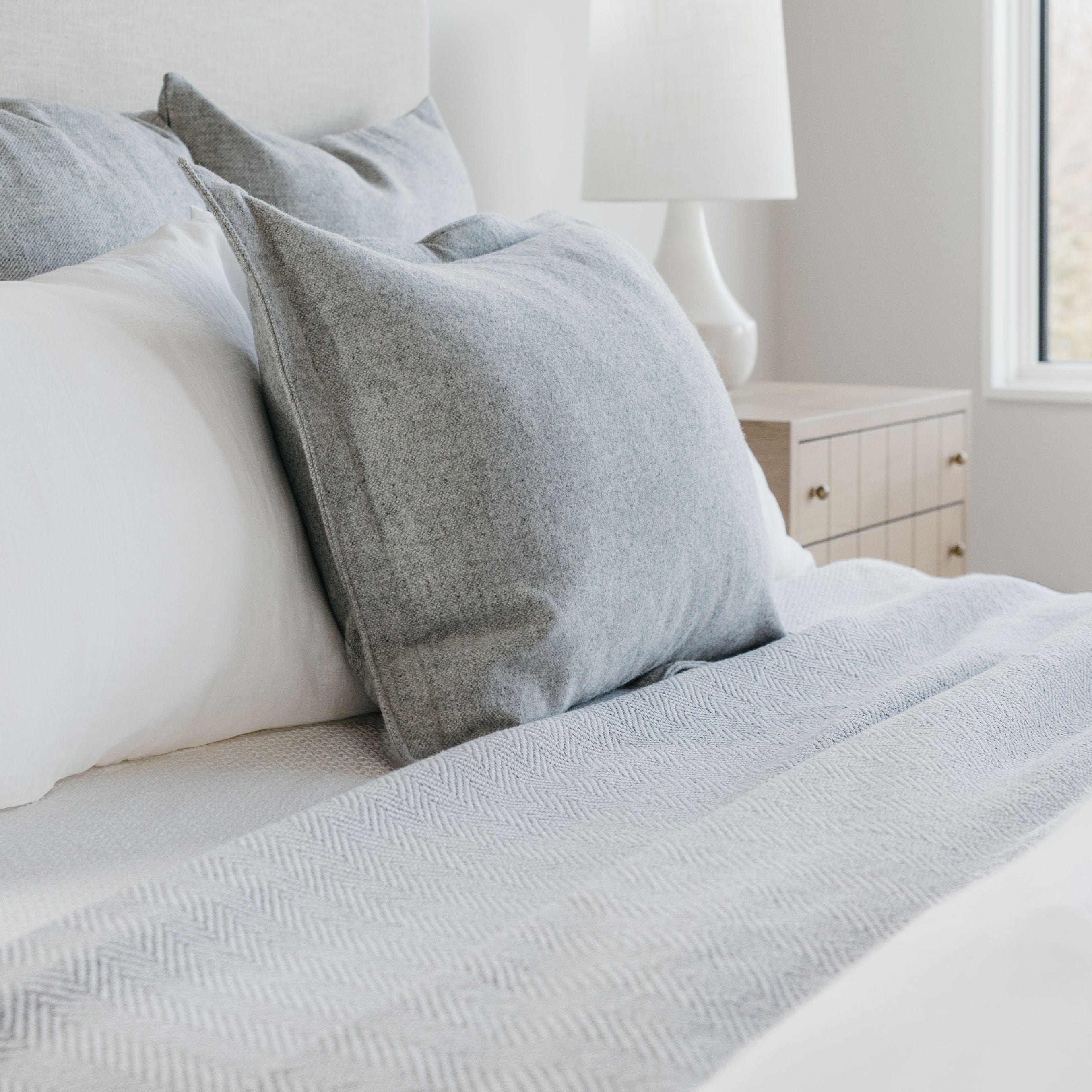 Penobscot Cotton Blanket - Dove Gray active Current Full Full Price group-gallery Herringbone King machine washable New Lower Price Patterns & Plaids Penobscot Cotton Blanket personalization Queen Twin