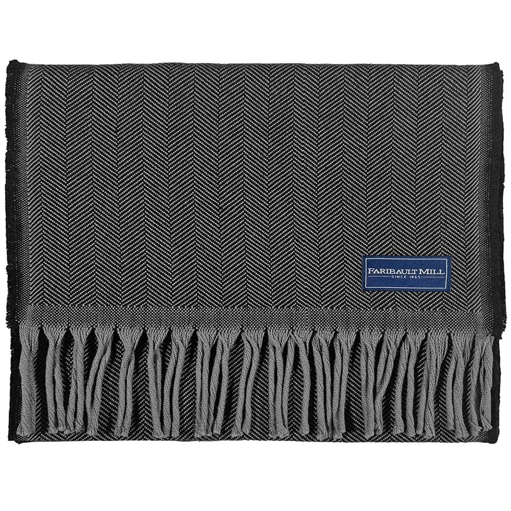 Solid Herringbone Wool Scarf - Black/Gray Black Gray active dry clean only group-gallery