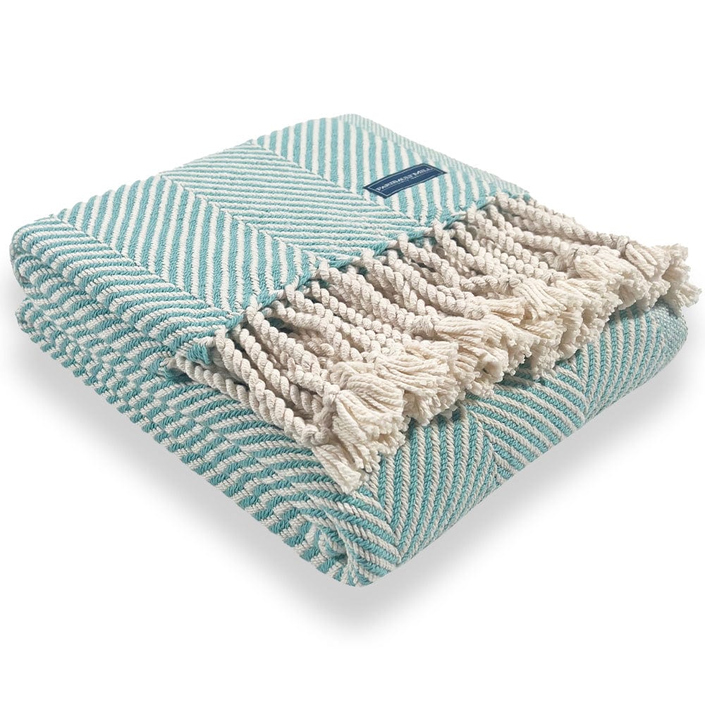 Monhegan Cotton Throw With Fringe - Island Blue active All Throws Best Seller Cotton Throws Current FWM group-gallery Herringbone Collection Herringbone Throw machine washable Monhegan Cotton Throw With Fringe personalization Regular Priced Throws