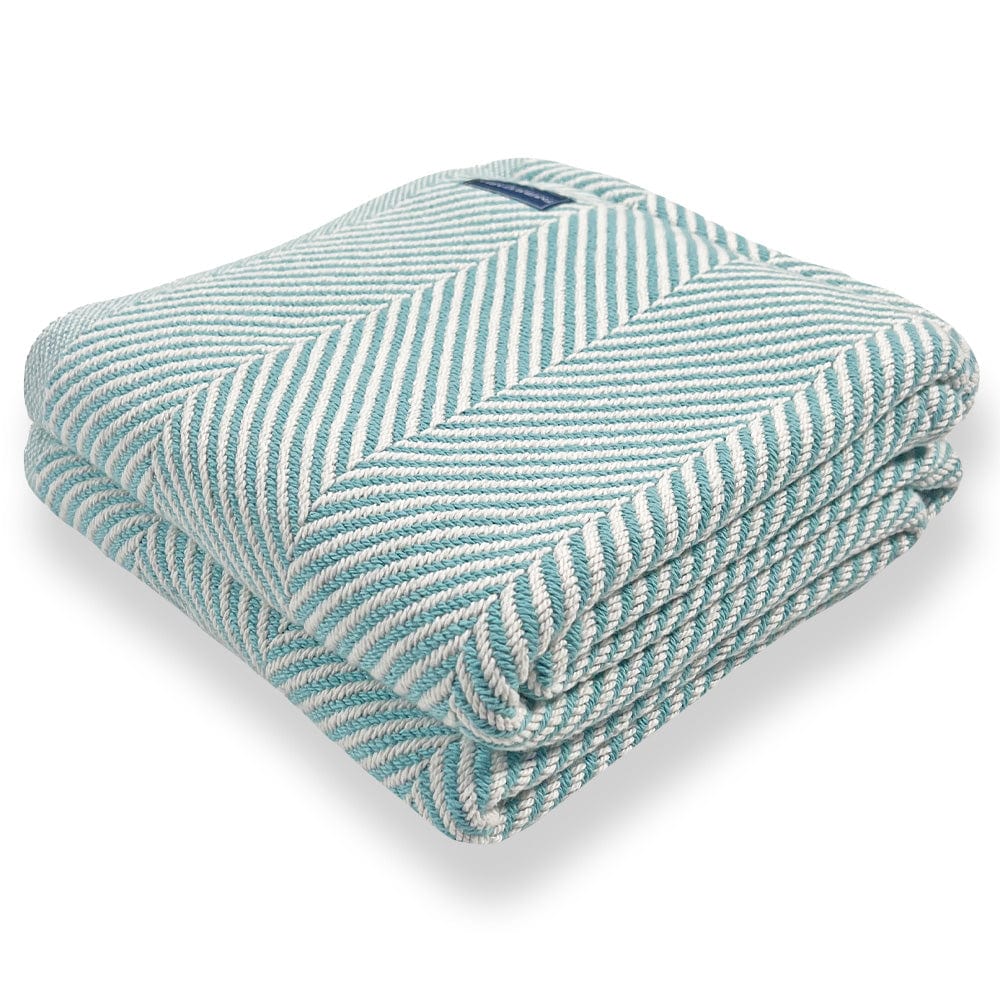 Monhegan Cotton Throw Without Fringe - Island Blue 48" x 70" active All Throws Best Seller Cotton Throws Current Full Price FWM group-gallery Herringbone Collection Herringbone Throw machine washable Monhegan Cotton Throw Without Fringe New Lower Price personalization Regular Priced Throws