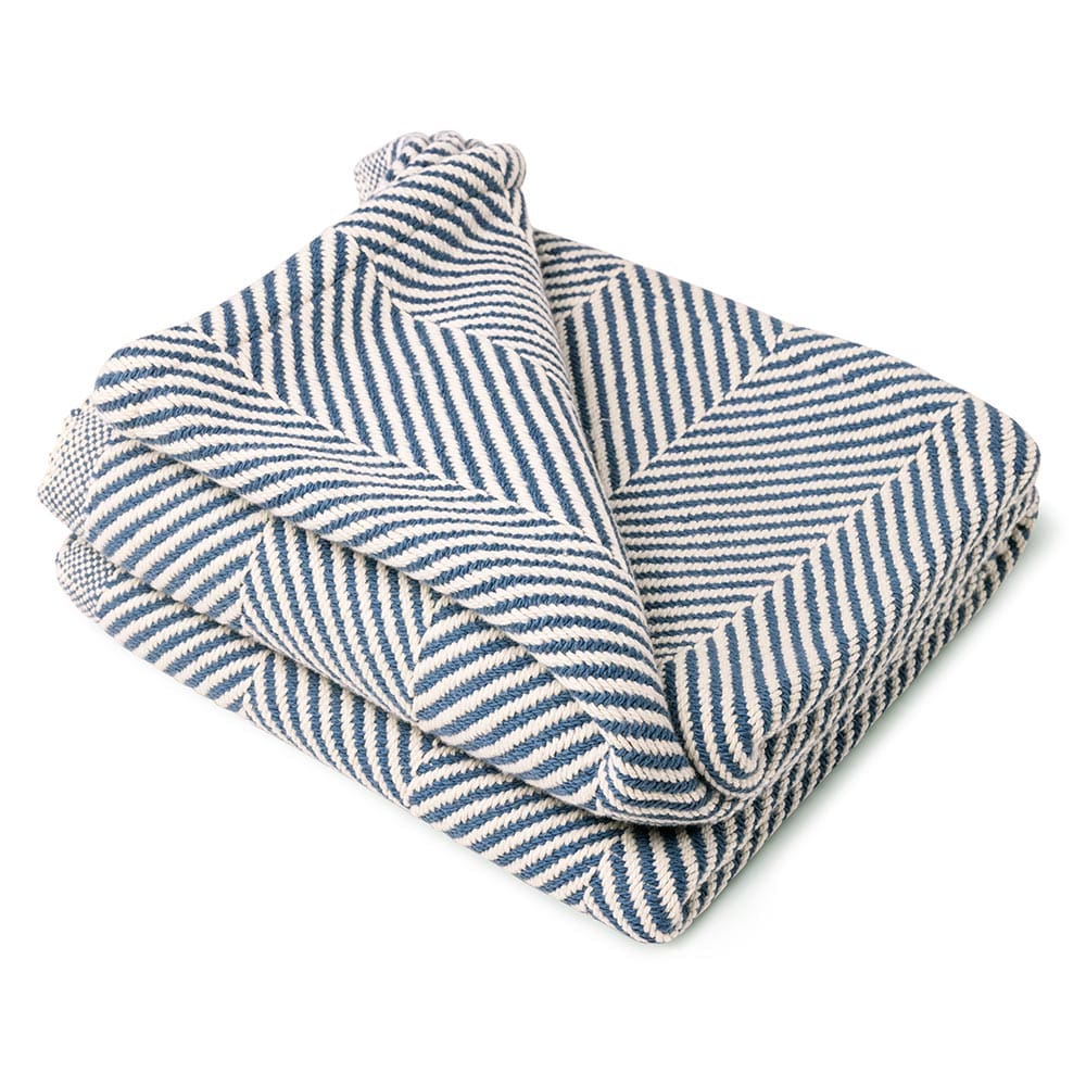 Monhegan Cotton Throw Without Fringe - Indigo active All Throws Best Seller Cotton Throws Current Full Price FWM group-gallery Herringbone Collection Herringbone Throw machine washable Monhegan Cotton Throw Without Fringe New Lower Price personalization Regular Priced Throws