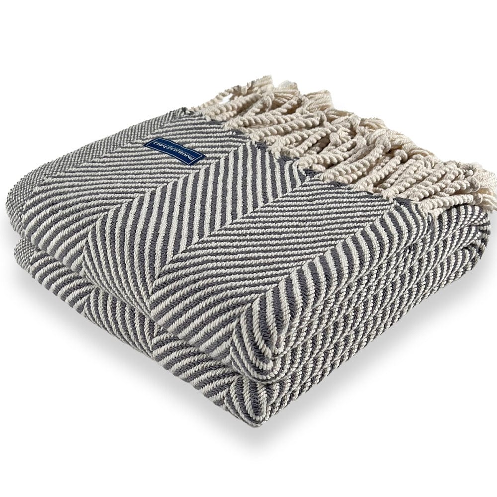 Monhegan Cotton Throw With Fringe - Slate Slate With Fringe active All Throws Best Seller Cotton Throws FWM Herringbone Collection Herringbone Throw machine washable Throws