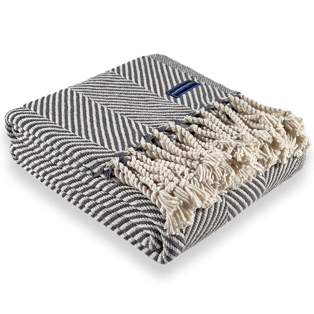 Monhegan Cotton Throw With Fringe - Slate active All Throws Best Seller Cotton Throws FWM Herringbone Collection Herringbone Throw machine washable Throws