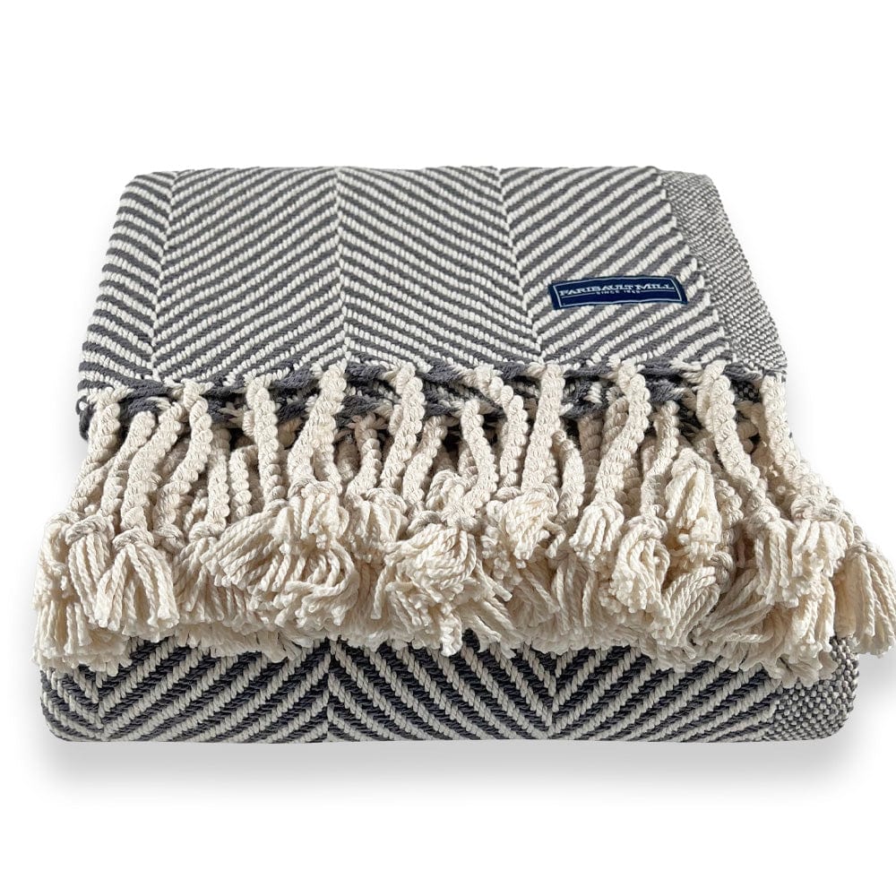 Monhegan Cotton Throw With Fringe - Slate active All Throws Best Seller Cotton Throws FWM Herringbone Collection Herringbone Throw machine washable Throws