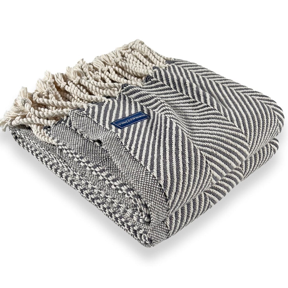 Monhegan Cotton Throw With Fringe - Slate active All Throws Best Seller Cotton Throws FWM Herringbone Collection Herringbone Throw machine washable Throws