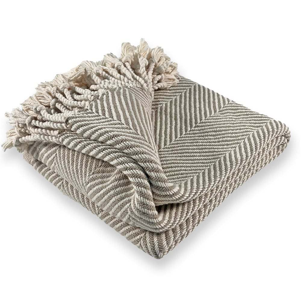 Monhegan Cotton Throw With Fringe - Stone active All Throws Best Seller Cotton Throws FWM Herringbone Collection Herringbone Throw machine washable Throws