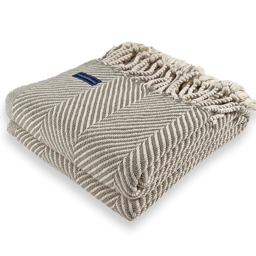 Monhegan Cotton Throw With Fringe - Stone 48" x 70" plus fringe active All Throws Best Seller Cotton Throws FWM Herringbone Collection Herringbone Throw machine washable Throws