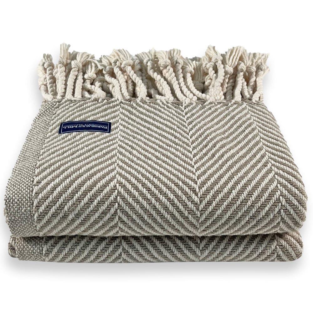 Monhegan Cotton Throw With Fringe - Stone active All Throws Best Seller Cotton Throws FWM Herringbone Collection Herringbone Throw machine washable Throws