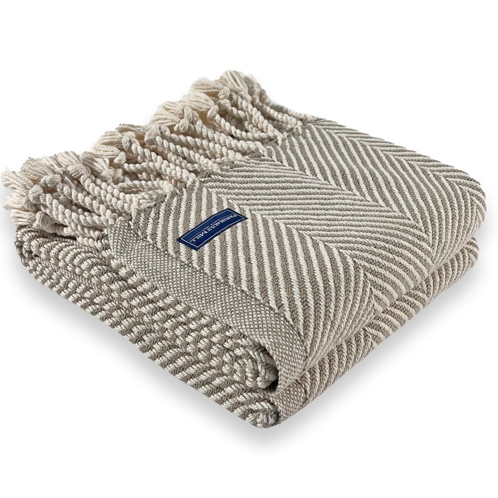 Monhegan Cotton Throw With Fringe - Stone active All Throws Best Seller Cotton Throws FWM Herringbone Collection Herringbone Throw machine washable Throws