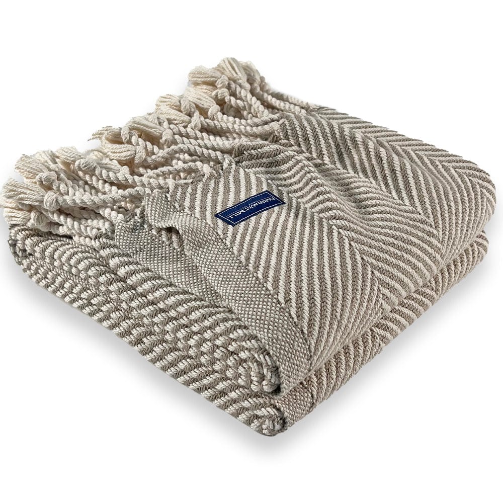 Monhegan Cotton Throw With Fringe - Stone active All Throws Best Seller Cotton Throws FWM Herringbone Collection Herringbone Throw machine washable Throws
