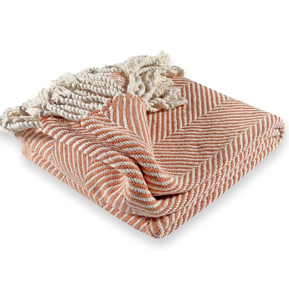 Monhegan Cotton Throw With Fringe - Bittersweet active All Throws Best Seller Cotton Throws FWM Herringbone Collection Herringbone Throw machine washable Throws