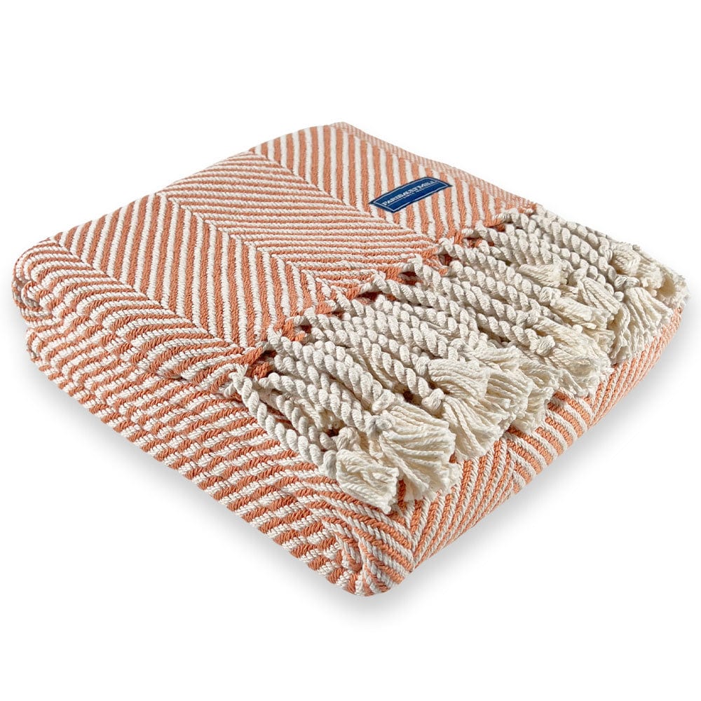 Monhegan Cotton Throw With Fringe - Bittersweet active All Throws Best Seller Cotton Throws FWM Herringbone Collection Herringbone Throw machine washable Throws