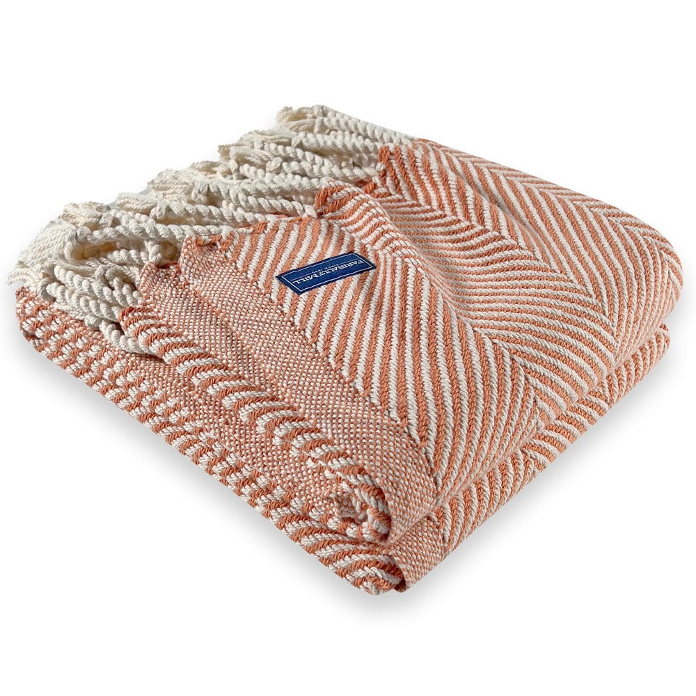 Monhegan Cotton Throw With Fringe - Bittersweet active All Throws Best Seller Cotton Throws FWM Herringbone Collection Herringbone Throw machine washable Throws