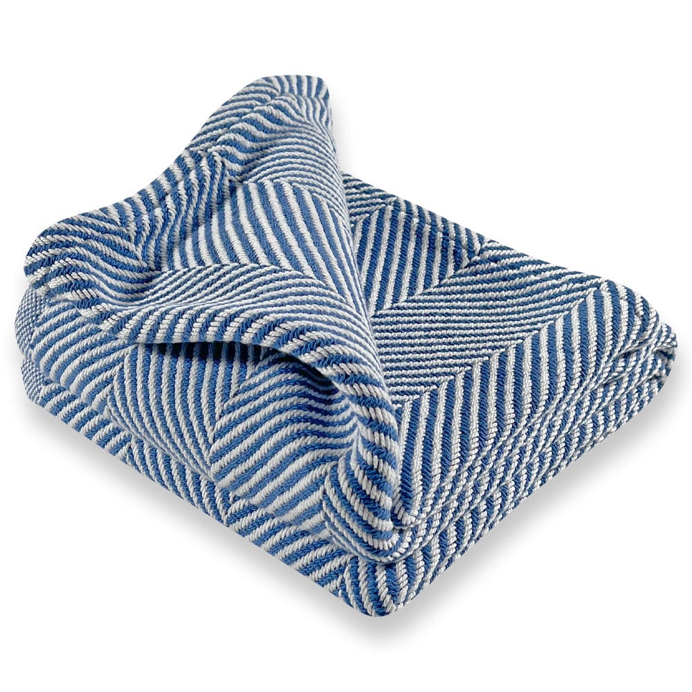 Monhegan Cotton Throw Without Fringe - Baja Blue active All Throws Best Seller Cotton Throws FWM Herringbone Collection Herringbone Throw machine washable Throws