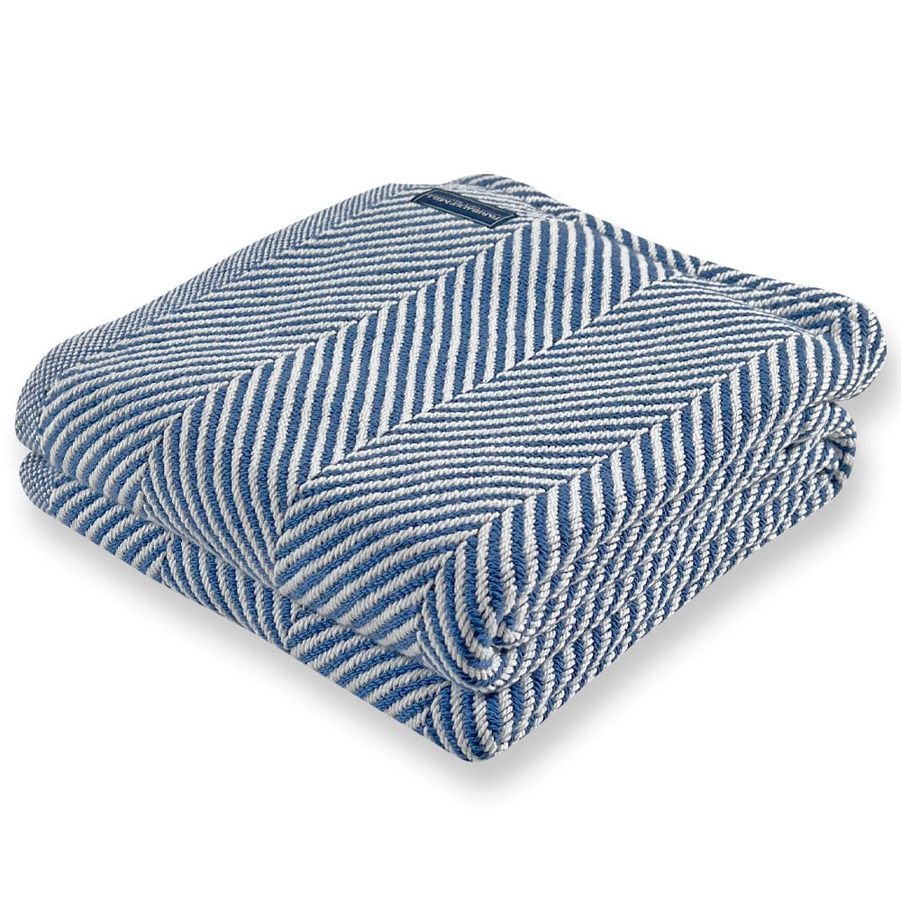 Monhegan Cotton Throw Without Fringe - Baja Blue Baja Blue Fringeless active All Throws Best Seller Cotton Throws FWM Herringbone Collection Herringbone Throw machine washable Throws
