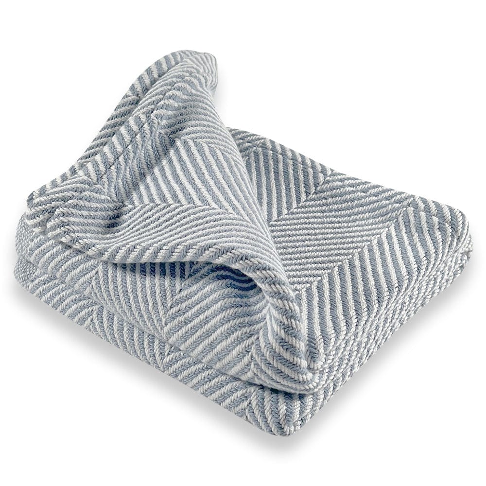 Monhegan Cotton Throw Without Fringe - Misty Blue active All Throws Best Seller Cotton Throws FWM Herringbone Collection Herringbone Throw machine washable Throws