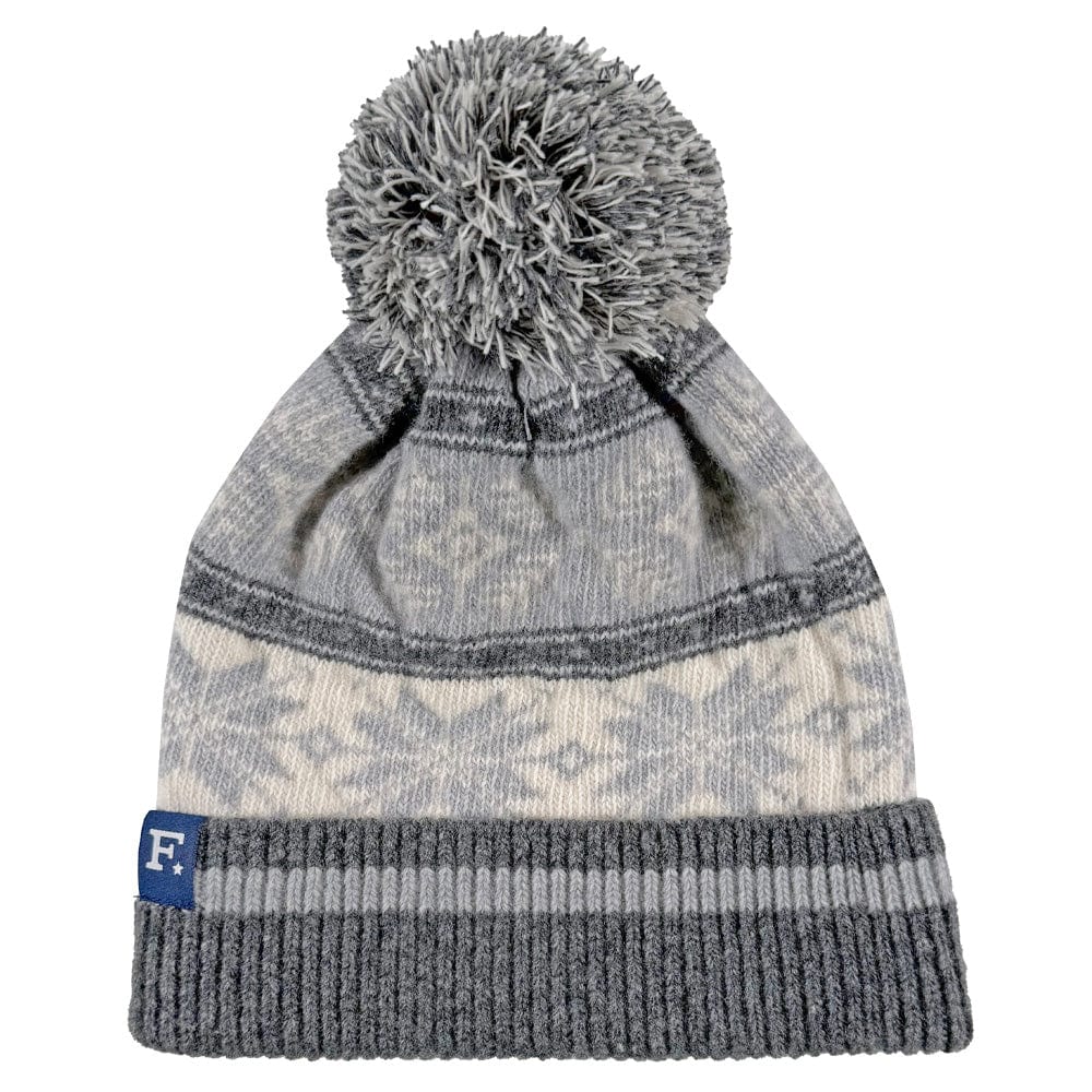 Nordic Pattern Pom Beanie - Gray/Chalk One Size active Beanies dry clean only Nordic Pattern Pom Beanie