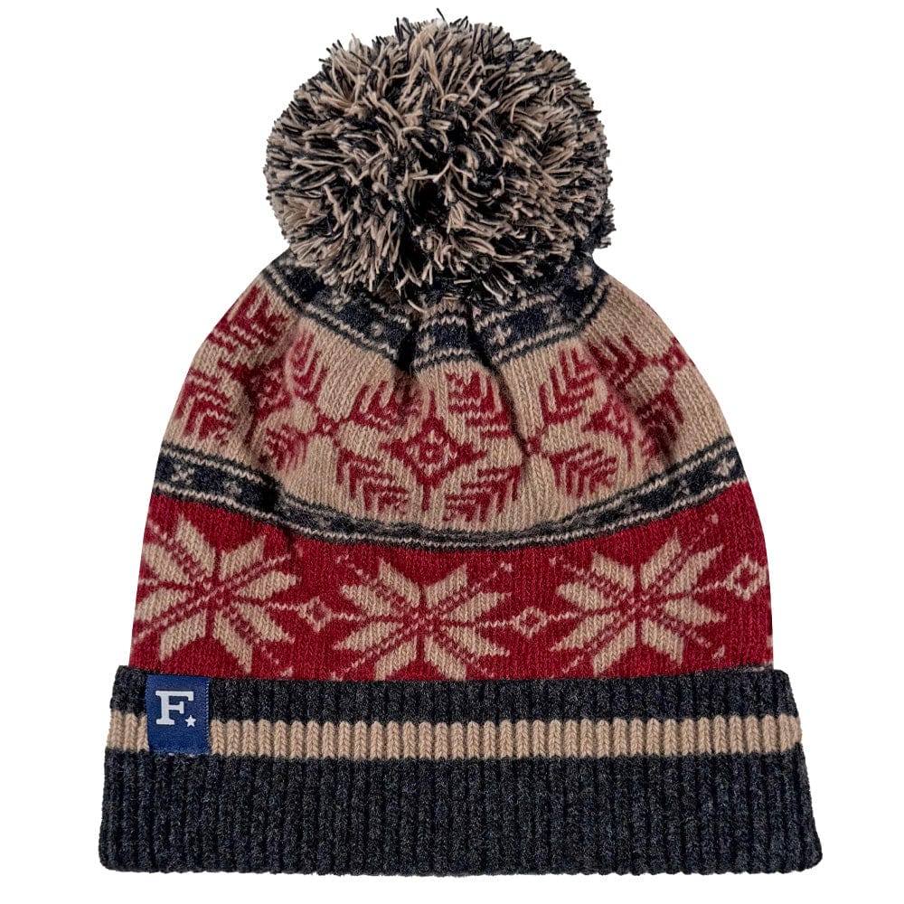 Nordic Pattern Pom Beanie - Red/Tan One Size active Beanies dry clean only Nordic Pattern Pom Beanie