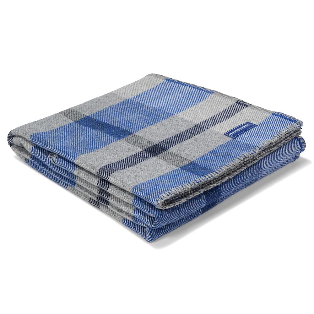 Northfield Plaid Wool Throw Blue
