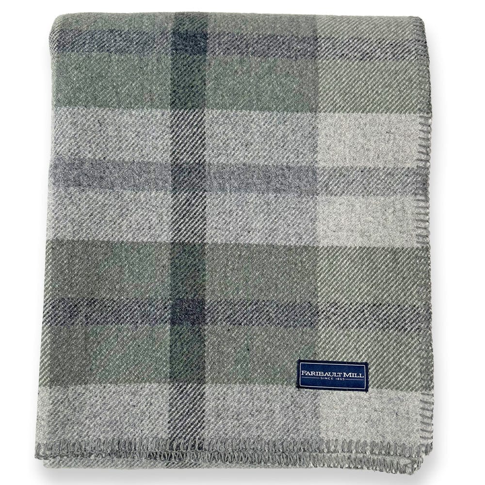 Factory Second Northfield Plaid Wool Throw Sage Green