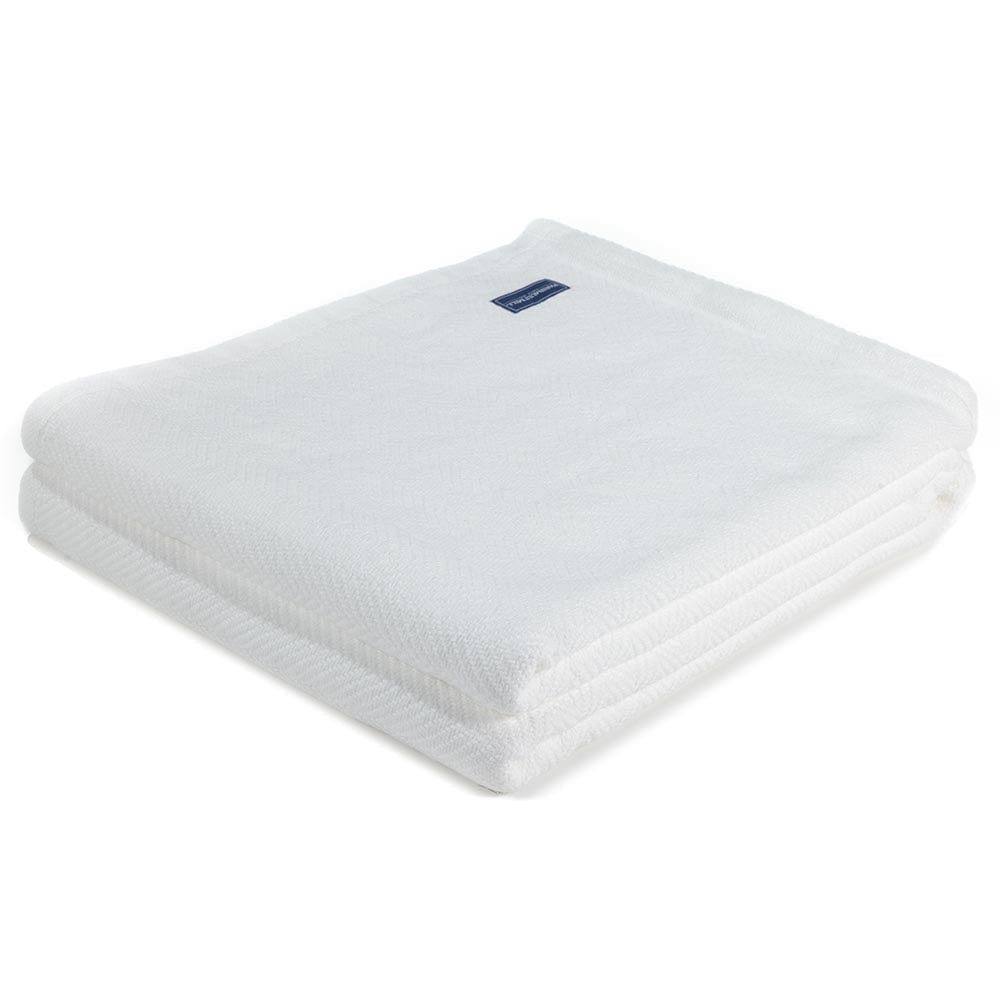Penobscot Cotton Blanket - White active Current Full Full Price group-gallery Herringbone King machine washable New Lower Price Patterns & Plaids Penobscot Cotton Blanket personalization Queen Twin