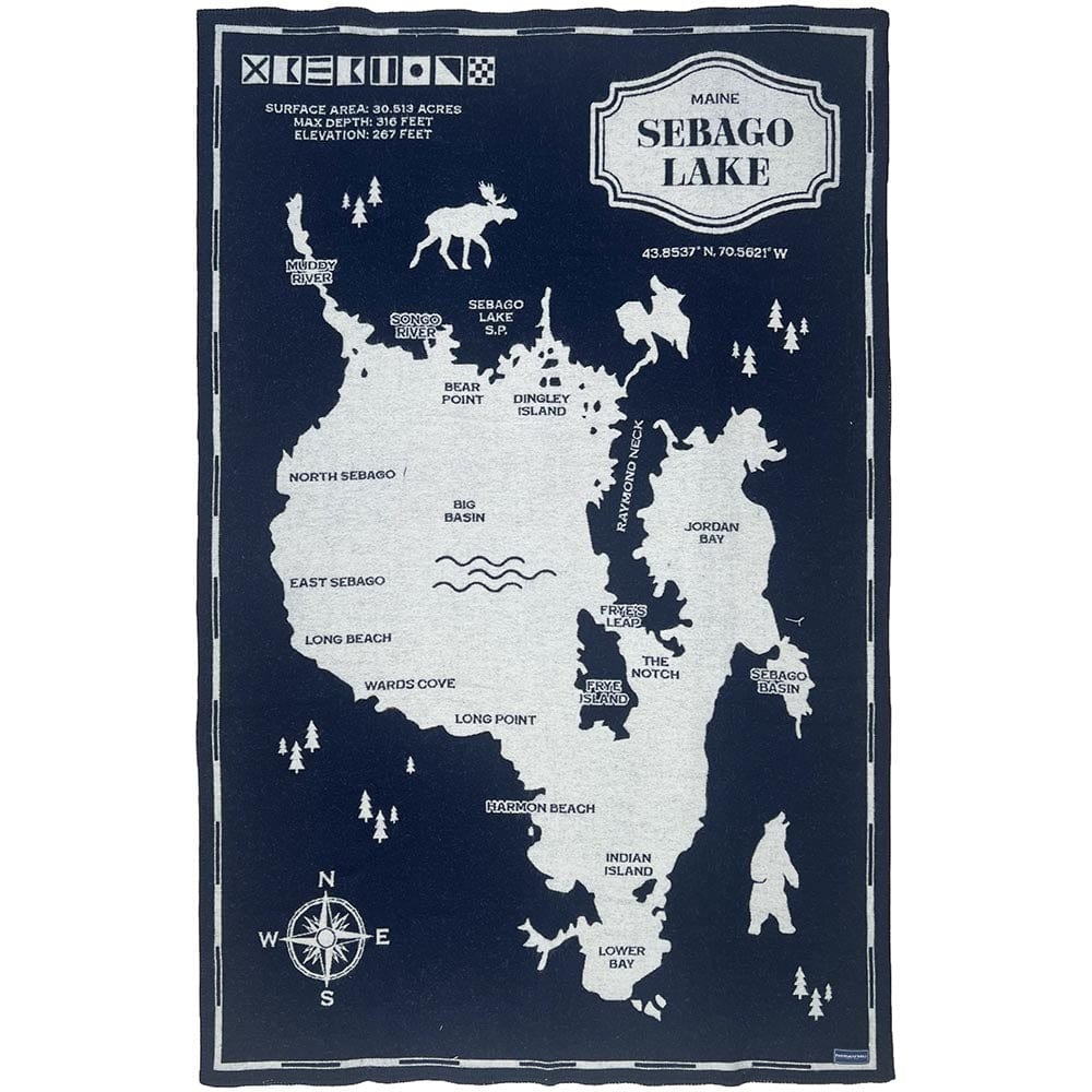 Factory Second Sebago Lake Map Wool Throw Blanket Sebago Lake active Dry clean or hand wash Lakes & Maps