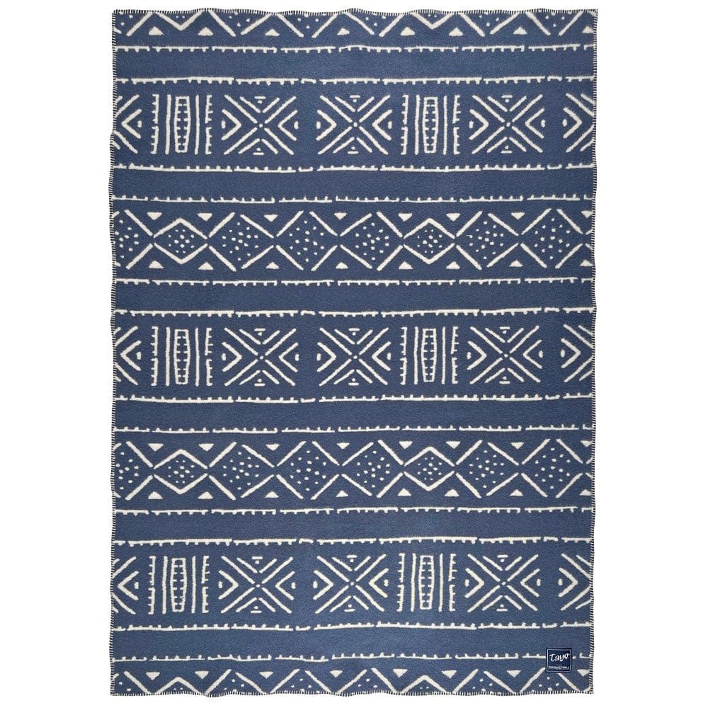 Tayo Onadein Kuba Wool Throw Blanket - Blue 48" x 68" active Artist Collection Current Dry clean or hand wash Full Price Tayo Onadein Wool Throw