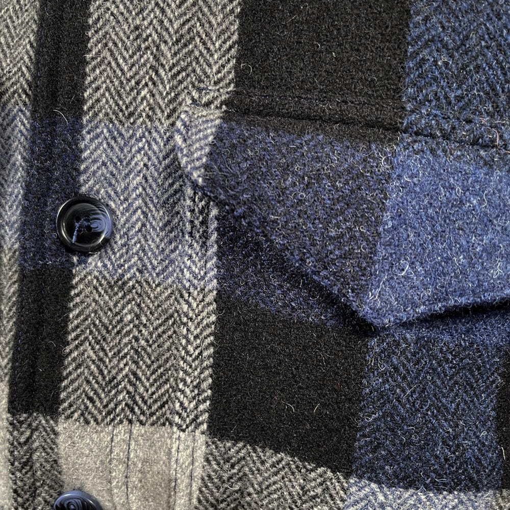Tri-Color Buffalo Check Shirt Jacket - Navy/Gray active dry clean only