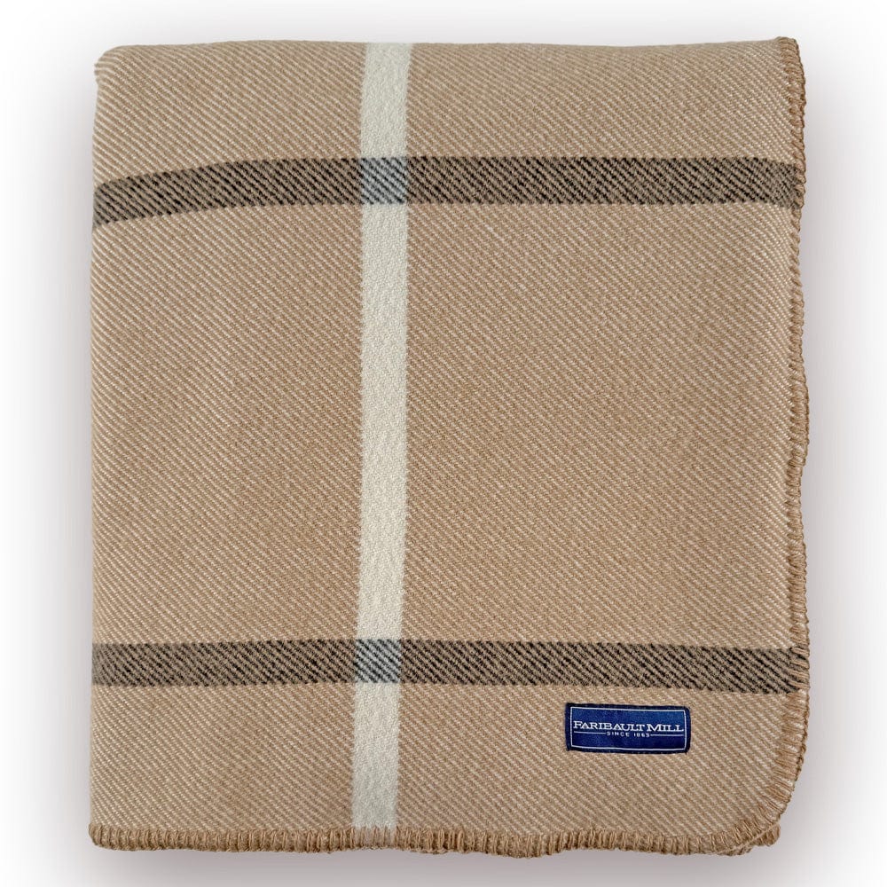 Windowpane Plaid Wool Blanket - Beige active Current Full Price group-gallery King Patterns & Plaids Queen Sale Windowpane Plaid Wool Blanket