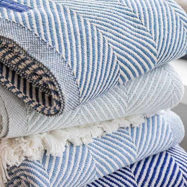 Monhegan Cotton Throw Without Fringe - Indigo active All Throws Best Seller Cotton Throws Current Full Price FWM group-gallery Herringbone Collection Herringbone Throw machine washable Monhegan Cotton Throw Without Fringe New Lower Price personalization Regular Priced Throws