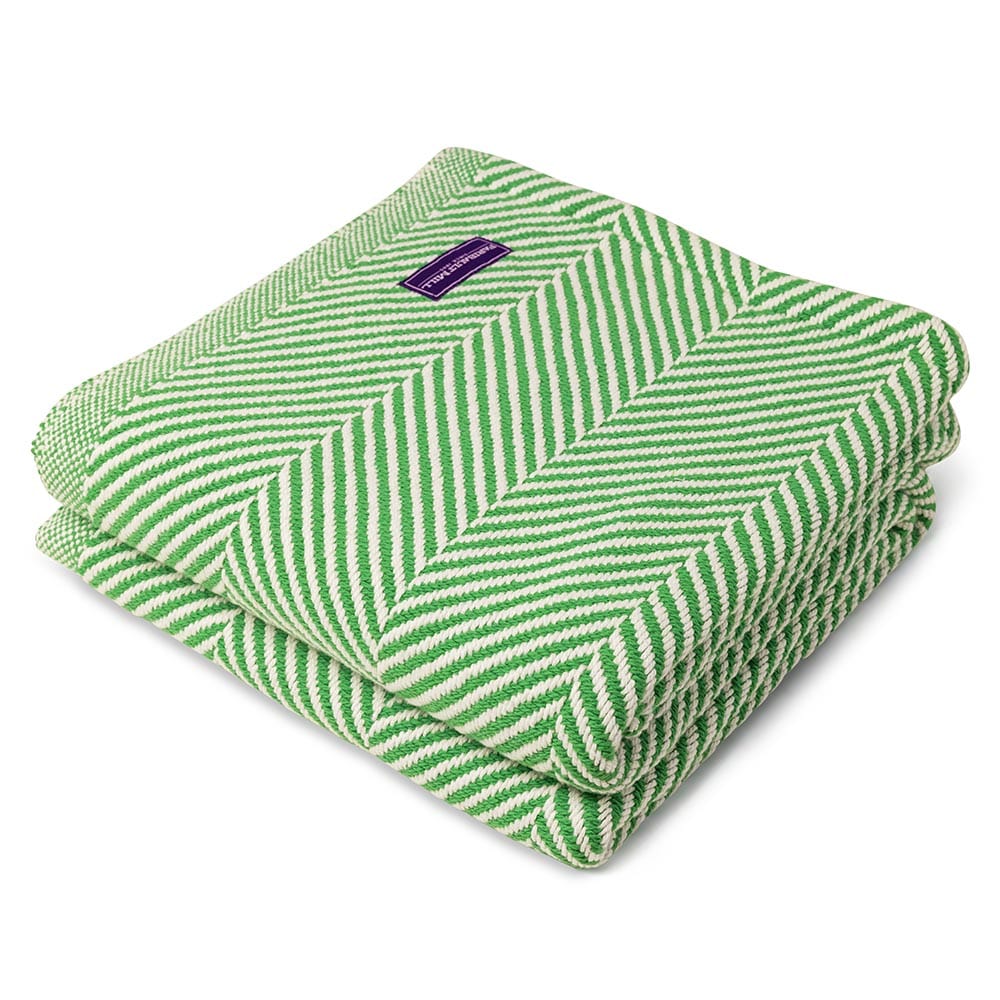 Brahms Mount Sugar Snap/Soft White Monhegan Cotton Throw Without Fringe - Sugar Snap