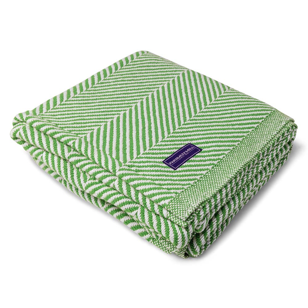 Brahms Mount Sugar Snap/Soft White Monhegan Cotton Throw Without Fringe - Sugar Snap