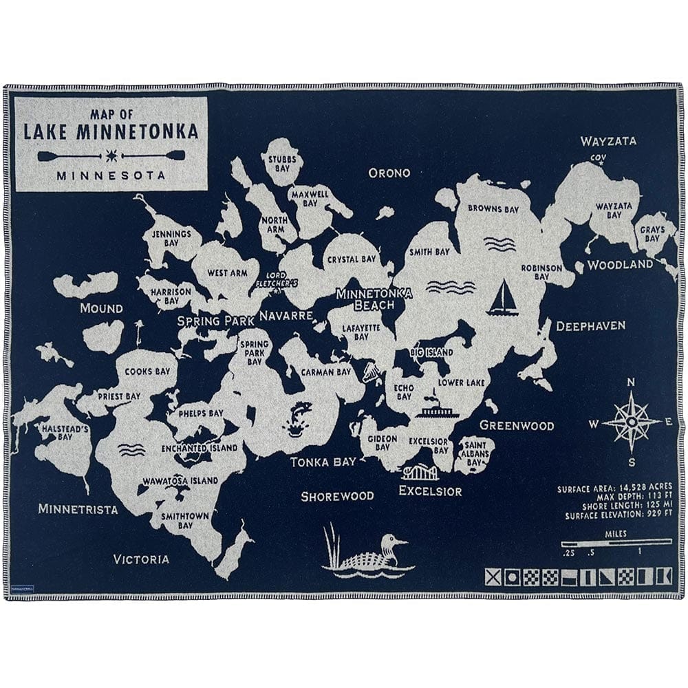 Faribault Mill 42" x 65" Lake Minnetonka Map Wool Throw - Natural/Navy