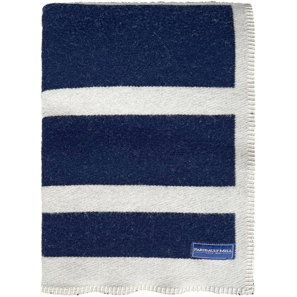 Faribault Mill 50" x 72" Factory Second Reversible Framed Stripe Wool Throw - Navy