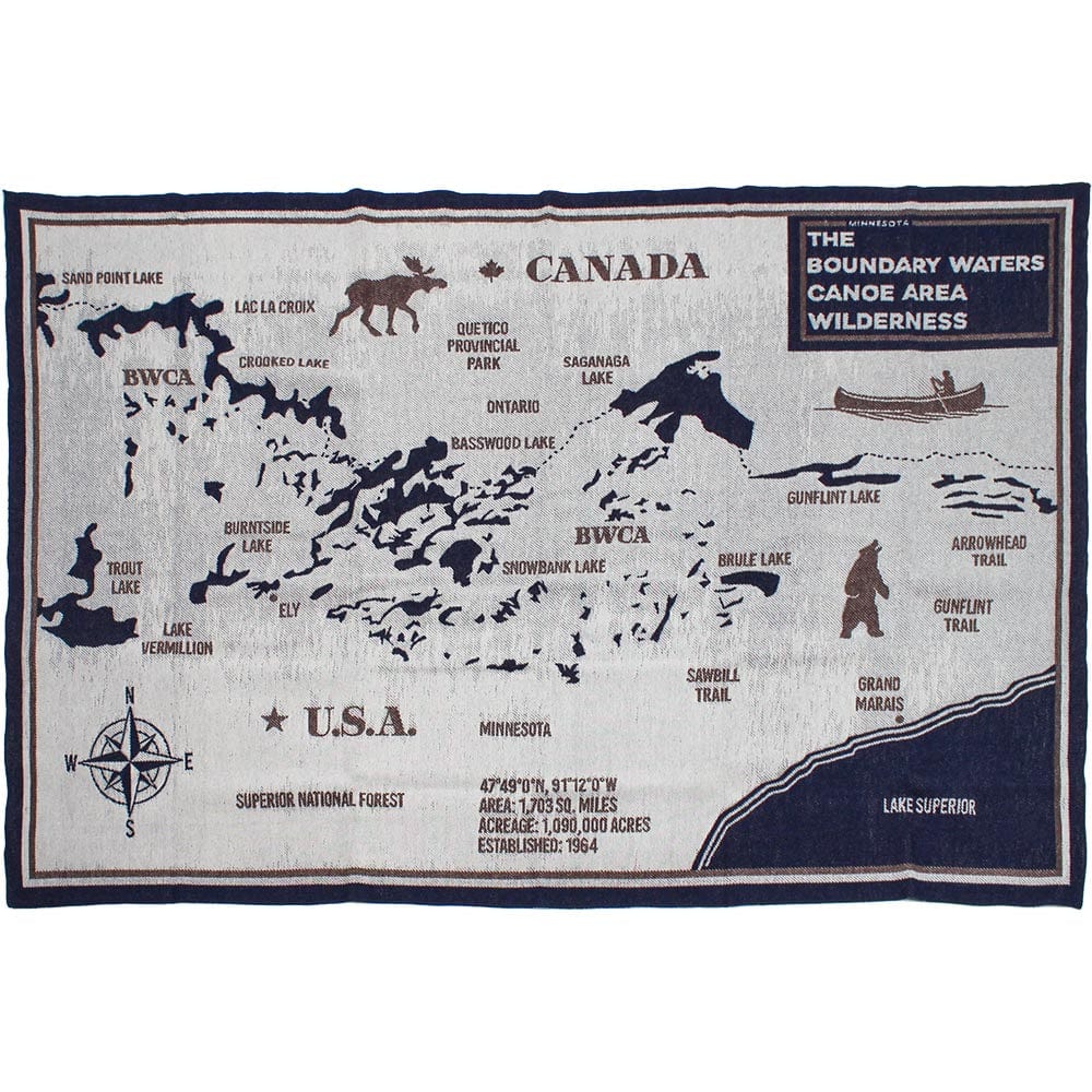 Faribault Mill BWCA Map Factory Second BWCA Map Wool Throw Blanket